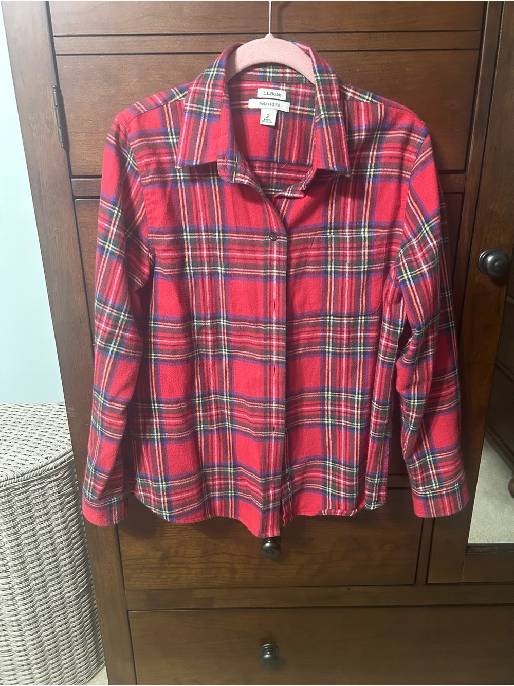 LL Bean relaxed fit super soft flannel shirt S Petite red plaid
